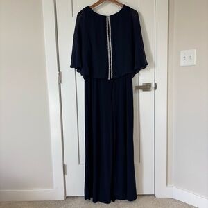 Chaus Midnight Blue Jumpsuit & Chiffon Overlay with Sparkling Silver Details